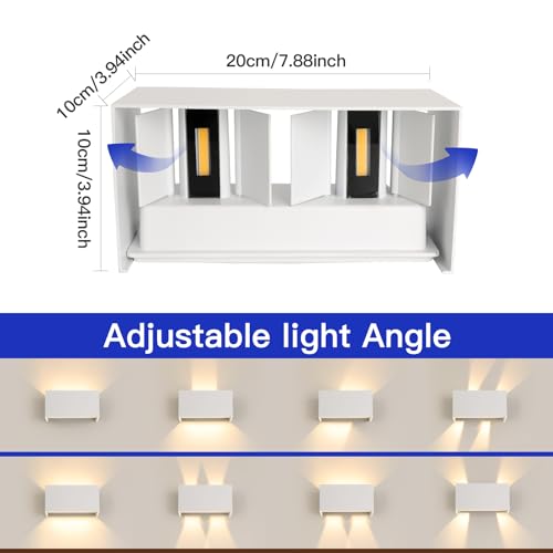 FUPE 25W Wall Light Indoor/Outdoor 4000K Natural White Modern Wall Sconces Adjustable Beam Angle LED Wall Sconces IP65 Waterproof