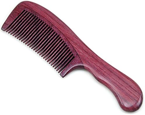 Handmade Natural Purple Heart Wood Massage Hair Comb with Handle, No Static Wooden Hair Comb 7" (18 cm)
