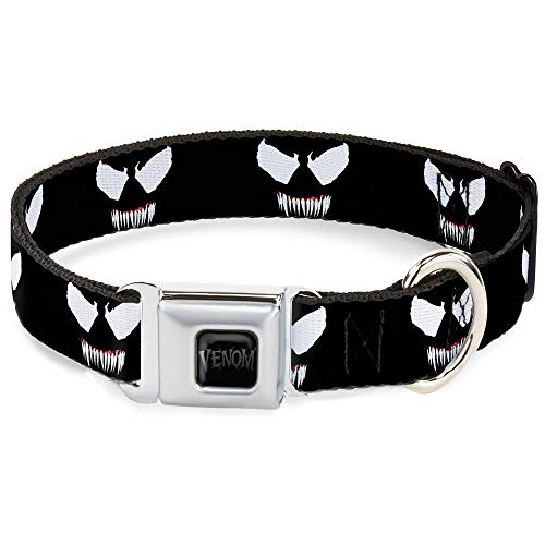 Dog Collar Seatbelt Buckle Venom Face Icon Black Reds White 15 to 26 Inches 1.0…