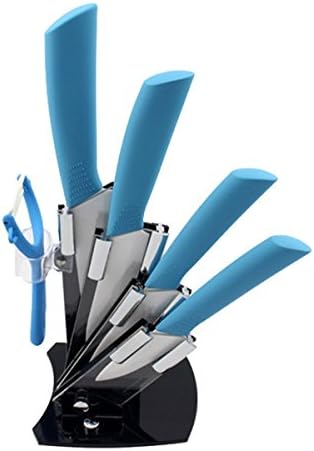CiCiDi Kitchen Knife Set Ceramic Knife Set 6 Piece with Fruit Peeler with Acrylic Stand, Blue