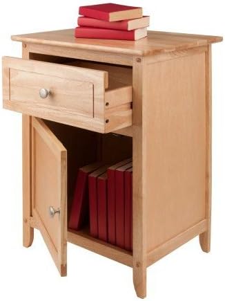 End Table, Wood Nightstand - with Drawer and Cabinet, Color Unfinished