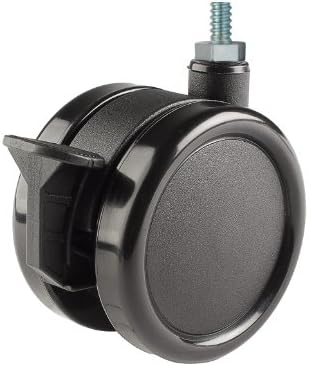 Twin Wheel Caster Solutions TWUN-75U-M10-BK-B 3" Diameter Nylon Wheel Unhooded Brake Caster, 6 mm Diameter x 12 mm Length Threaded Stem, 132 lb Capacity Range, Black