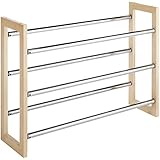 Whitmor 3 Tier Expandable Shoe Rack -Stackable - Natural Wood and Chrome