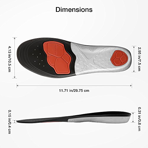 Plemo Athletic Shoe Insoles Cuttable, Arch SUPPORTS Orthotics Shoe Inserts For Plantar Fasciitis and Flat Feet For Pain Relief, Full Length (Size 8-12 Black)