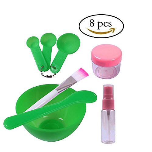 Teenitor Lady Facial Care Mask Facemask Mixing Tool Sets, Bowl Stick Brush Gauge 8 in 1 Set Green