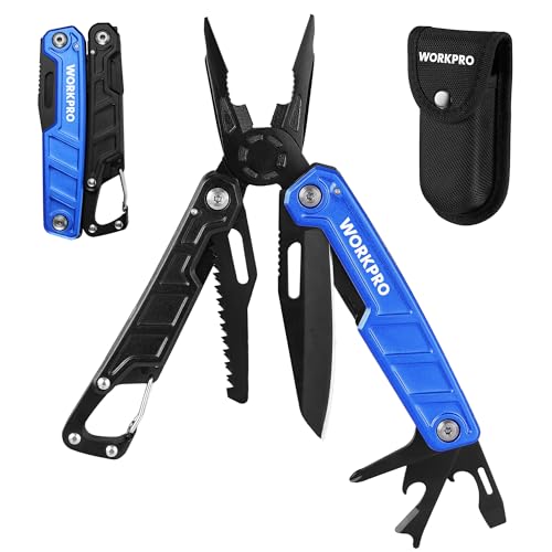 WORKPRO Multi-purpose Pliers, 11 in 1 Multifunction Pliers, Stainless Steel Folding Multifunctional Tool with Pliers Saws Screwdriver for Camping Hiking (Blue)