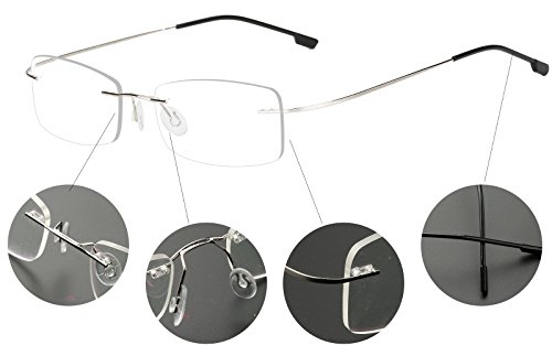 Agstum Mens Womens Titanium Alloy Flexible Rimless Frame Prescription Eyeglasses 51mm (Silver, 51mm)