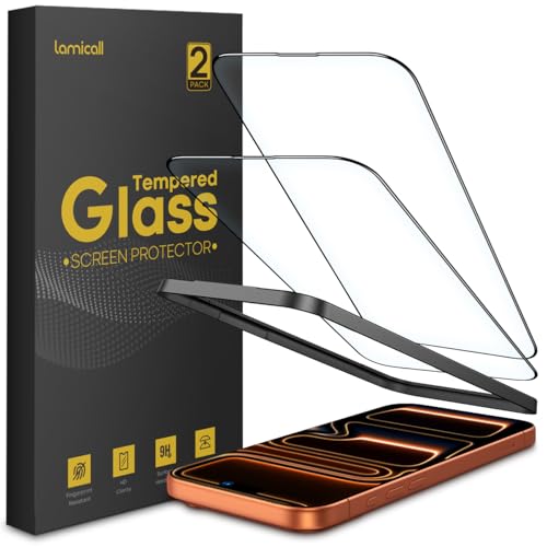 Lamicall Mica para iPhone 17 Pro - [Top 9H Película de Vidrio Templado], Marco de Instalación Fácil, 0 Burbujas, AntiHuellas, Alta Sensibilidad, Protector de Pantalla para iPhone 17 Pro (6.3") - 2 Pack