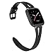 TOYOUTHS Leather Strap Compatible with Fitbit Versa Bands for Women Men Slim Genuine Leather Wristbands with Ventilated Hole Replacement for Versa Lite Special Edition Accessories Black+Black Buckle