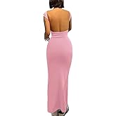 AYWA Womens Sexy Backless Maxi Dress Casual Bodycon Short Sleeve Party Club Long Dresses