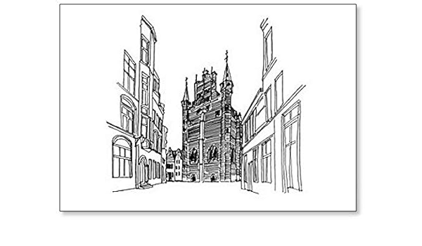 Butchers Hall Building in Antwerpen, Bélgica mano dibujada ...