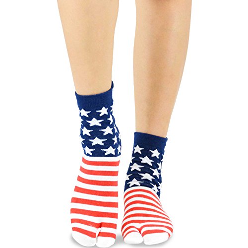 TeeHee Flip Flop Big Toe Cotton Socks 3-Pairs Pack (American Flag)