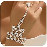JWICOS Finger Ring Bracelet for Women Rhinestone Hand Chain Bracelet with Ring Wedding Hand Harness Hand Accessories for Bride Prom (Style 10)