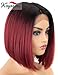 K'ryssma Ombre Burgundy Lace Front Wigs Short Bob Synthetic Wig Black Roots to Wine Red Ombre Lace Front Wig with Deep Middle Parting Heat Resistant