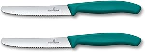Victorinox Swiss Classic, Frühstücksmesser, Brötchenmesser Set 2teilig, Scharfe Klinge, Wellenschliff, 11 cm, Rostfreier Stahl, Grün