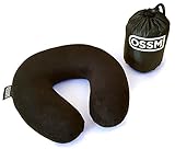 OSSM Premium Comfort Memory Foam Neck Pillow with Washable Velour Zipper Case and Sturdy Compact Carrying Bag for Travel, Relaxation, Neck Support, and Pain Relief (Black)