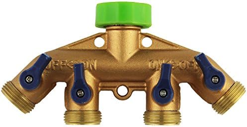 Rocsai Heavy-Duty 3/4 Water Hose Shut Off Valve Solid Brass Garden Hose Splitter Easy 4-Way Hose Connector for Home, Lawn &amp; Garden, Agricultural &amp; Commercial Use (3/4)