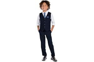 Marvelous Kids Boys' 6-Piece Formal Slim Fit Suit Set, Vest, Pants, Dress Shirt, Tie, Pocket Square, and Bow Tie
