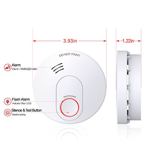 10 Years Battery-Operated Smoke and Fire Alarm/Detector(Not Hardwired) with Silence Button and 10-hours Eliminates Late Night Low Battery Chirps Mode Photoelectric Sensor & UL Listed Smoke&Fire Alarm