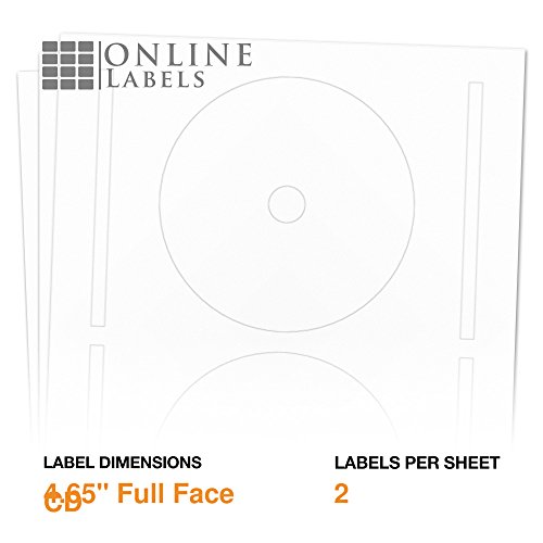 4.65" Full-Face CD/DVD Labels & Spine Label - Pack of 500 Sets of CD/DVD Stickers, 250 Sheets - Inkjet/Laser Printer - Online Labels