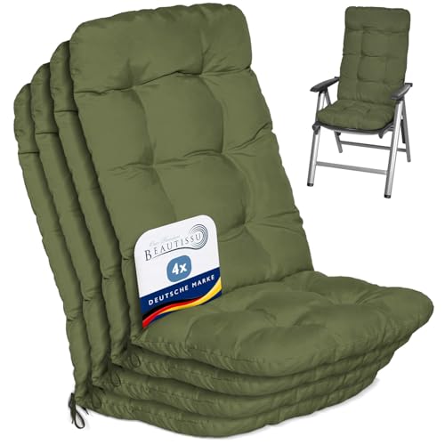 Beautissu 4er Set Hochlehner Auflagen Sitzpolster für Gartenstühle Outdoor