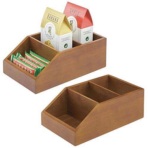 mDesign Bamboo Wood Food Storage Bin with Divided 3 Compartments and