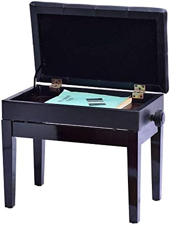 AOCCO Adjustable Piano Stool Padded Bench Seat With Storage Space Black [Energy Class A]