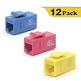 VCE 12-Pack CAT6 Keystone Coupler RJ45 Female to Female Insert Coupler UTP Keystone Inline Coupler Blue+Red+Yellow UL Listed