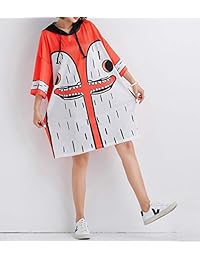 ELLAZHU - Vestido con capucha para mujer, manga 3 4, color contraste, Hip Hop Midi GA1421, Suave, talla única