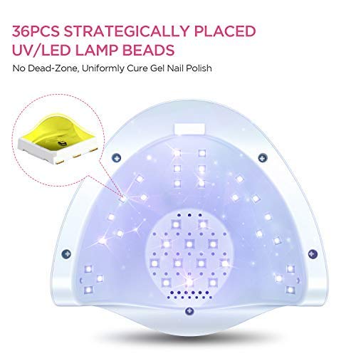 UV LED Nail Lamp, ABOX Star2 72W Nail Dryer Fast Dry for Gel Nails Polish Curing with 36 pcs LEDs, 4 Timer Setting, Auto Senor, LCD Display, Detachable Base, Gel Polish Lamp for Home and Salon - Thumbnail 2