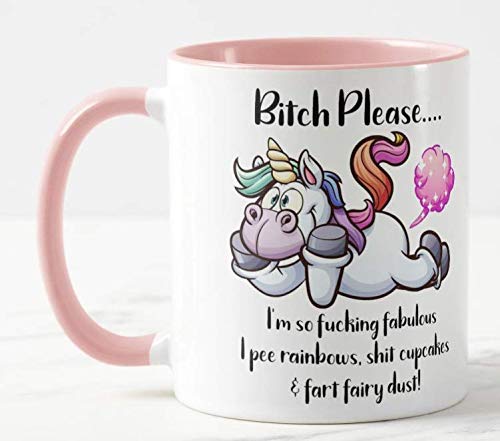 Vixar Bitch Please I'm So Fabulous Unicorn White OR Pink Ceramic Mug Novelty Office Birthday Christmas Coffee Gift Tea Cup Present (Pink)