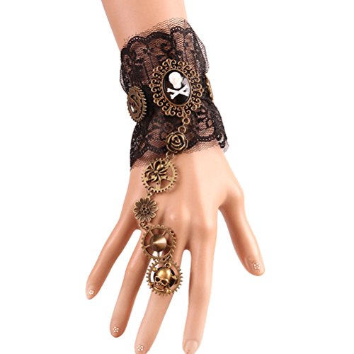 Gothic Black White Lace Bracelet Steampunk Vampire Slave Flowers Wristband Ring Wedding Accessories