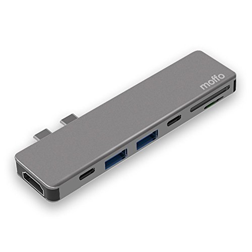 USB C Hub, Moffo 7 in 1 Aluminum Type-C Adapter, Thunderbolt 3 USB-C Port, 4K HDMI , SD/Micro Card Reader, 1 USB C & 2 USB 3.0 Type-A Port only for MacBook Pro 13