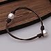 Big White Freshwater Cultured Pearls Bracelet 2 Strands Pearl Leather Cord Jewelry Handmade 8 inches Brown (Double Leather- Brown)