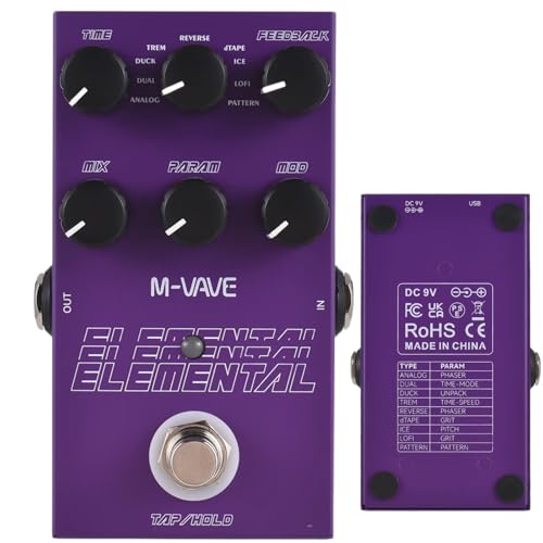 KINGSTER M-VAVE VEDO Pedal de Delay Digital Elemental: 9 Efeitos de Atraso, Modos TAP/HOLD, Alimentação USB/DC 9V, Design em Ferro Roxo Resistente - Perfeito para Guitarra, Baixo