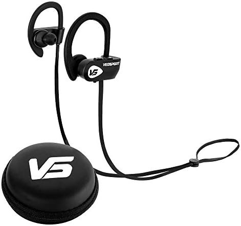 Wireless Bluetooth Earphones - VEOSPORT V1 Black Wireless Earphones with HD Quality Sound, 8 hour battery Life, IPX7 Sweat-Proof, Custom Sound App, 8 Ear Tip Options, and a Built in Microphone