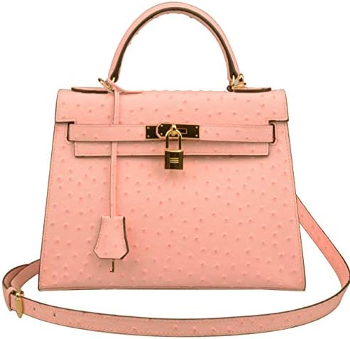 Ainifeel Women's Padlock Purse Ostrich Embossed Genuine Leather Shoulder Handbag Hobo Bag