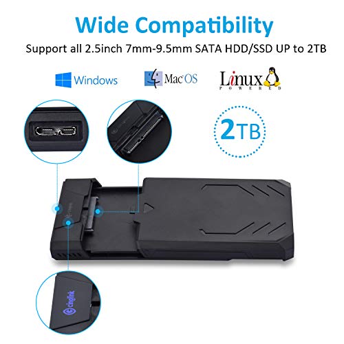 Cinolink Hard Drive Enclosure USB 3.0 to 2.5 SATA III RGB Breathing Light for 9.5mm 7mm 2.5" SSD, for 2.5 Inch 9.5mm 7mm Gaming Enclosure for SSD