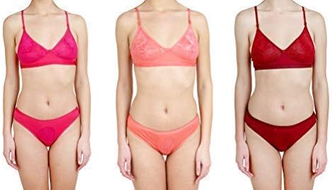 Adolescent Cotton,Sexy,Daily wear, Bra and Panties Set Combo for Women\Girls (Combo Pack of 3)