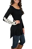 FINEJO Casual Women Long Sleeve Lace Irregular Hem Blouse Tops