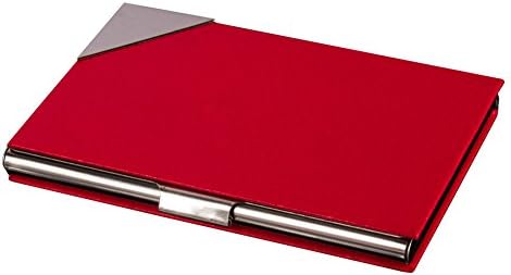 Sayes Brand 2 color Women's Pu&amp; Stainless Steel Business Card Holder Elengant Style Name Card Case Fashion Design Birthday gift Chirstmas Gift. (Red)