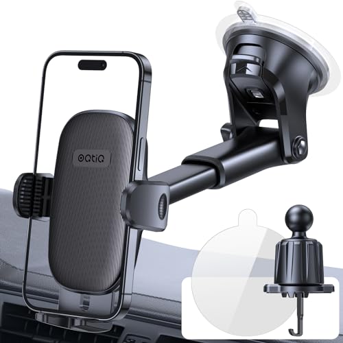 OQTIQ 3-in-1 Suction Cup Phone Holder Windshield/Dashboard/Air Vent, Dashboard & Windshield Suction Cup Car Phone Mount with Strong Sticky Gel Pad (Light Gray)