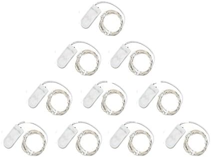 LYA Led String Lights Silver Wire Powered by 2 x CR2032 Batteries, 2M/6.8 Feets and 20 Micro LEDs, 10-Pack in a Box &amp; Pure White color for Any Decoration