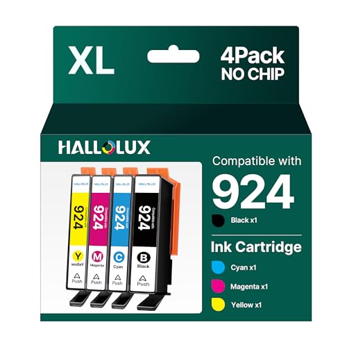 HALLOLUX 924 Ink Cartridges (Chipless) Compatible for HP 924 for OfficeJet 8120e 8122e 8124e 8125e for OfficeJet Pro 8130e 8132e 8134e 8138e 8139e (4 Pack)