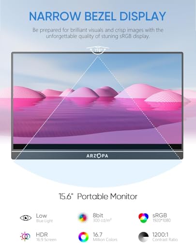 ARZOPA Portable Monitor 15.6'' FHD 1080P Kickstand Portable Laptop Monitor IPS Computer External Screen USB C HDMI Display for PC MAC Phone Xbox PS5 - A1