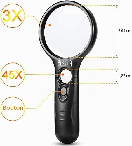 Loupe avec Lumière LED, Loupe de Poche avec Grossissement 3X 45X