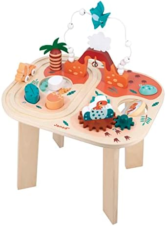 - Table d'Activités Dinosaure - 8 Activités Premier Age - Jouet d'Éveil - Développe la Motricité Fine et la Dextérité - Jouet en Bois FSC - Dès 12 Mois, J05825
