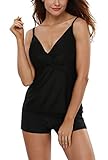 Anfilia Women V Neck Twist Tankini with Boyshorts Two Piece Padded Swimsuit