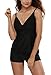 Anfilia Women V Neck Twist Tankini with Boyshorts Two Piece Padded Swimsuit