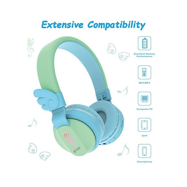 Headphones-Riwbox-BT05-Wings-Kids-Headphones-Wireless-Bluetooth-Over-Ear-85dB103db-Volume-Control-Children-Foldable-Headphones-with-MicTF-Card-Compatible-with-TabletSmartphoneSchool-BlueGreen Riwbox Headphones, BT05 Wings Kids Headphones Wireless Bluetooth Over Ear 85dB/103db Volume Control Children Foldable…